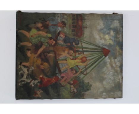 Caroline Hutchinson (British, mid-20th century), oil on canvas - children playing, signed and dated 1948, 51cm x 40cm, togeth
