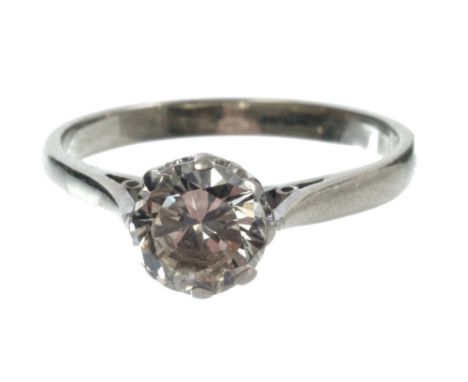 Diamond single stone ring with a brilliant cut diamond estimated to weigh approximately 0.91 carats, in six claw setting, on 