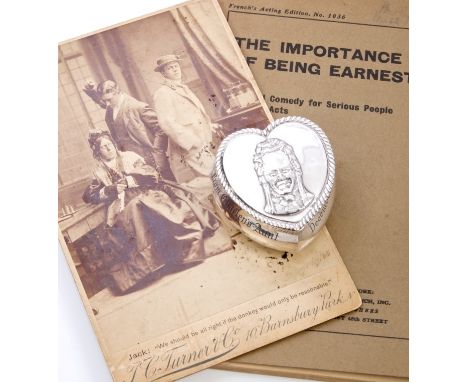 Of Victorian theatrical interest - a rare Victorian silver heart-shaped box depicting a portrait of W. S. Penley in the title