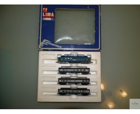 N GAUGE - LIMA BRITISH OUTLINE TRAIN PACK comprising a DELTIC loco and PASSENGER COACHES - G/VG in G box