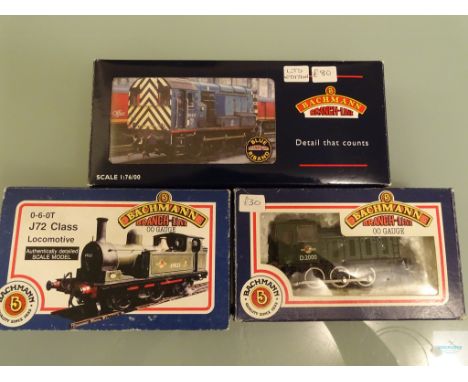 OO GAUGE -GROUP OF BACHMANN STEAM and DIESEL LOCOS comprising CLASSES 03, 08 and J72 - G/VG in G/VG boxes (3)