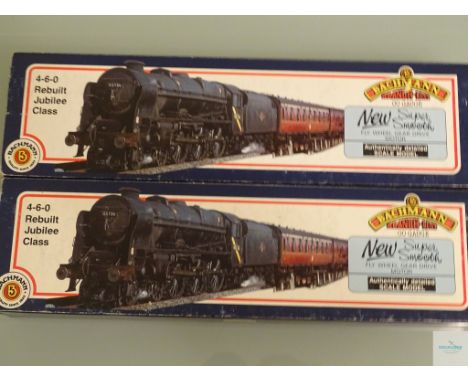 OO GAUGE - PAIR OF BACHMANN REBUILT JUBILEE CLASS STEAM LOCOMOTIVES numbered 45735 and 45736 - VG/E in G/VG boxes (2)