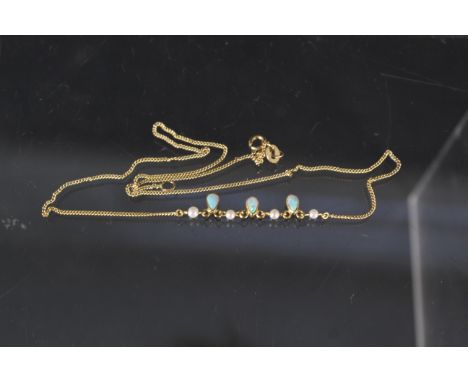 A 9ct gold opal and pearl set necklace, weight approx 2.3g