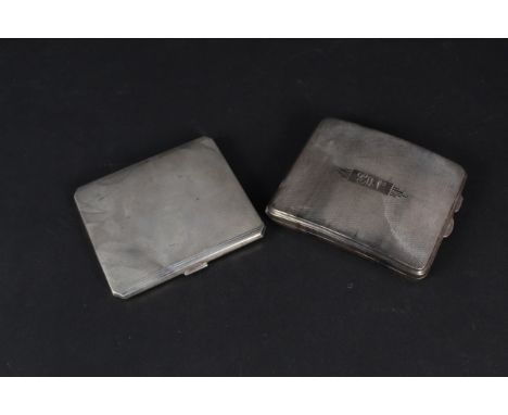 Two Art Deco style silver cigarette cases with engine turned decoration (one with initials engraved), weight approx 270g