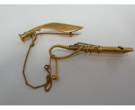 Gurkha Regiment Interest - A 15ct yellow gold Kukri Knife form sweetheart brooch, symbol of the Gurkha Regiments, safety chai