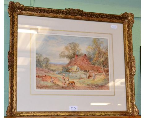 A gilt framed watercolour by H J Sylvester Stannard, Playing in the Lane, signed, no 3614 in the series  