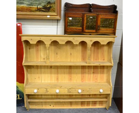 A pine hanging shelf and an oak hanging cupboard decorated with Shakespeare