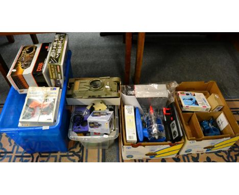 A large assortment of models and kits many unmade, with various tools and equipment etc (four boxes)