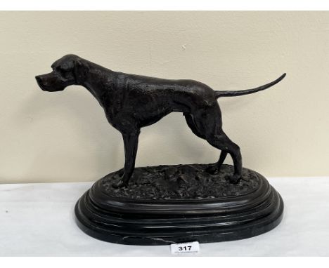 AFTER PIERRE JULES MENE. FRENCH 1810-1879 A bronze animalier sculpture of a hound. Signed. 10' high x 13½' long
