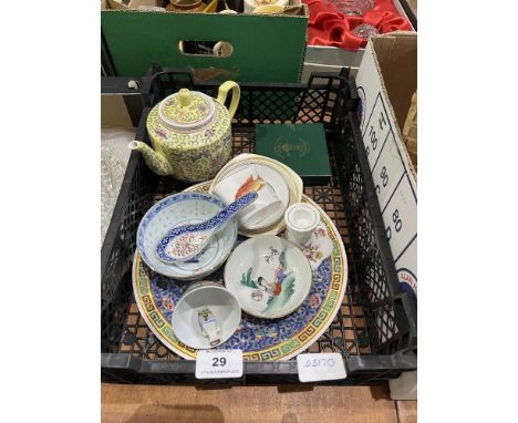 A box of Chinese and Royal Worcester ceramics