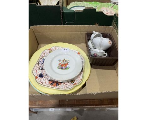 Two Shelley landscape plates; an early 19th century Spode plate; a child's tea set and three child's plates (2 A.F.)