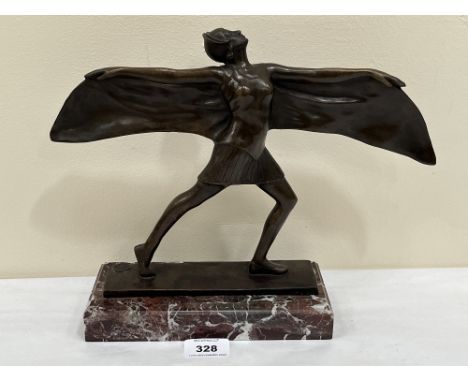 A French Art-Deco bronze of a lady on marble base. 10¼' high