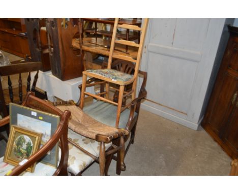 A mahogany slat back carver chair and a ladder back chair