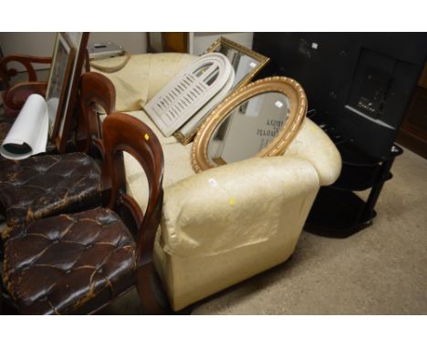 A late Victorian floral upholstered drop arm sofa