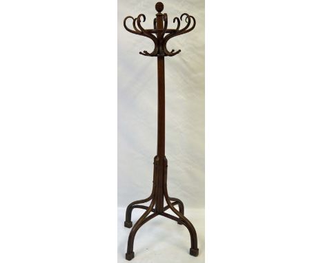 A good quality bentwood hat and coat stand, early 20th Century
The quartraform column with fluted knop finial, eight scrollin