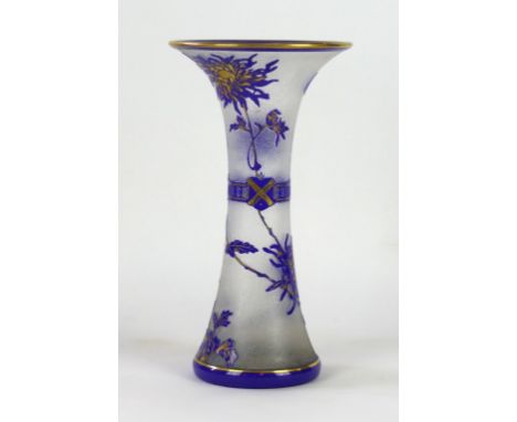 A 19th Century Bohemian cut and faceted trumpet vase
Having cobalt blue overlay decoration of insects, foliate and shields on