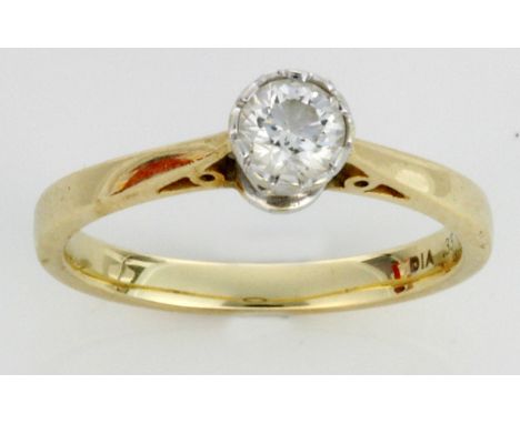 A 9ct yellow gold diamond single stone ring
The round brilliant cut diamond approx 0.33cts, finger size L½, 2.3gms. 