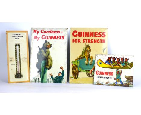 A collection of four advertising Guinness signs and thermometer
Various scenes including an Indian chief supporting five Indi