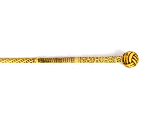 A 19th Century Whalebone walking stick
Having a single knot terminal above finely carved cross hatch style decoration, length