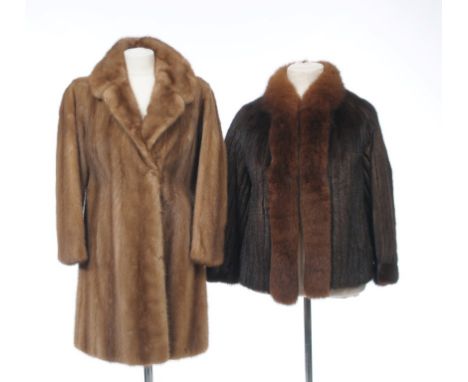 Two vintage ladies mink jackets 
The first three-quarter length, with short collar and full length sleeves, 90cm long, 43cm s