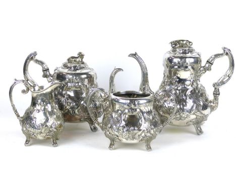 A Victorian Aitken Brothers Sheffield four-piece tea and coffee service
Comprising teapot, coffee pot, milk jug and sugar bow