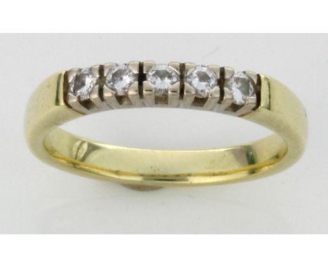 A 14ct yellow gold diamond five stone ring
The five round cut diamonds in a single row, each approx. 0.05cts, ring size I½, 3