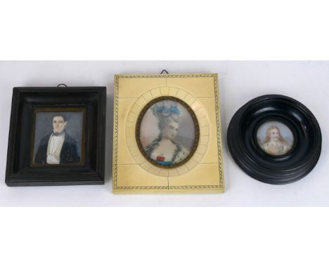 Three 19th century and later portrait miniatures
To include a gentleman wearing a dinner jacket, a circular example depicting