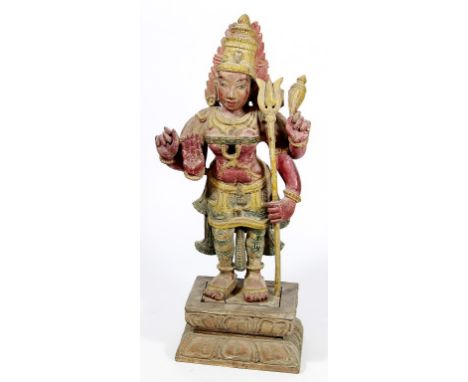 A Keralan carved hardwood figure of Durga, 19th/20th century 
The goddess of victory over good over evil, modelled in standin