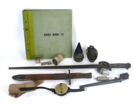 A French Gras bayonet, dated 1875
The 52cm single edged blade with steel cross guard, brass pommel, complete with metal scabb