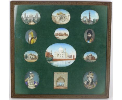 A framed montage of Indian ivory miniatures, circa 1900
The framed picture enclosing twelve various oval portrait miniatures 