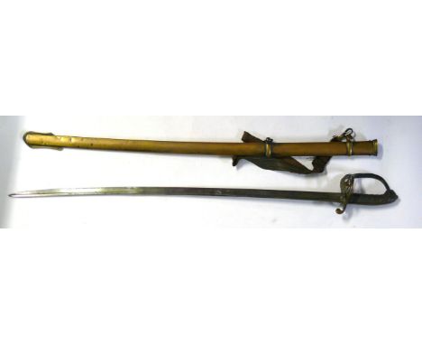 A 1822 pattern Victorian infantry officers sword
The 78cm curved single edge blade, pierced brass guard with Queen Victoria c