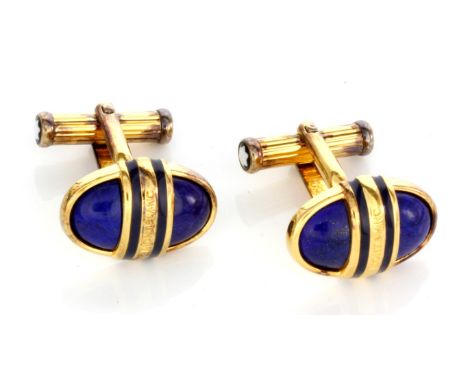 A pair of Mont Blanc enamelled silver gilt gents cufflinks
The domed oval forms inscribed Mont Blanc to centre panel flanked 