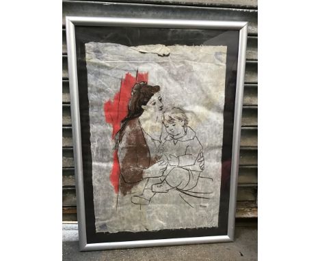 Limited Edition Picasso Print on Rice Paper - Mother and Child Before Curtain - impressed Water Mark Studio da Arte Perna Mil