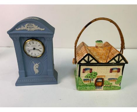 Wedgwood Clock and Japanese Cottage Storage Jar 