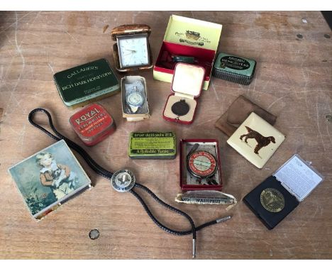 Quantity of Collectables - Cigarette Case, Tins, Travel Clock and Sealing Wax etc 