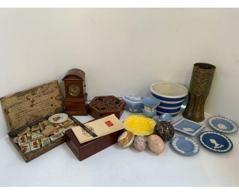 Wedgwood China, Onyx Eggs and Clock etc 