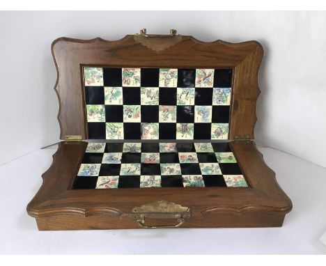 Oriental Wooden and Ceramic Chess Set - 3x Pieces Missing 