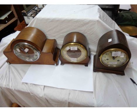 An Art Deco stained walnut cased mantel clock with Norland eight day Westminster chiming movement - sold with two vintage oak