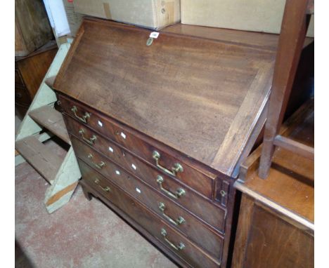 A 1.02m 19th Century mahogany bureau with fitted interior and four long graduated drawers under, set on bracket feet