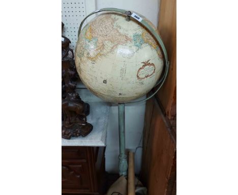 A vintage Replogle 'World Classic Series' globe of the world, set on an associated painted wood standard with shabby chic fin