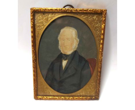 A decorative gilt framed portrait miniature on card, depicting the 19th Century surgeon Thomas Jackson - details verso