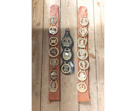 Three vintage decorative brass leather straps