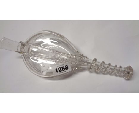 A 19th Century blown glass novelty spirit flask in the form of a pair of bellows with applied knurled and twist decoration