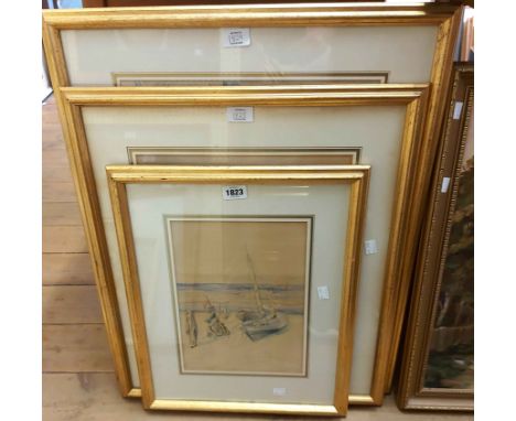 R. Liebhart: three gilt framed watercolours, all depicting named views of Ahlbeck - signed and dated 1945