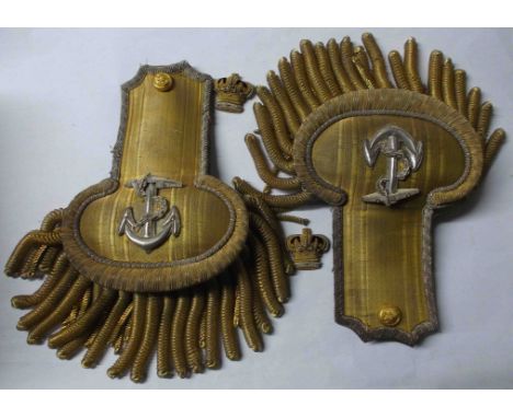 A pair of complete 19th Century Royal Navy Officer's epaulettes set within original metal transportation case with red felt i