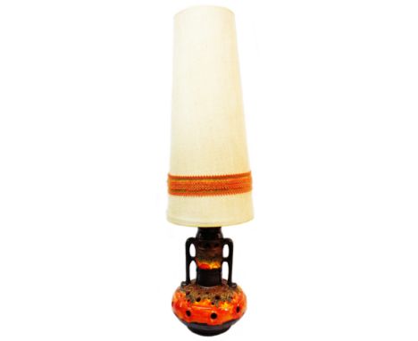 A large mid 20th Century West German table lamp of globular reticulated form with orange 'Fat Lava' glaze finish - sold with 