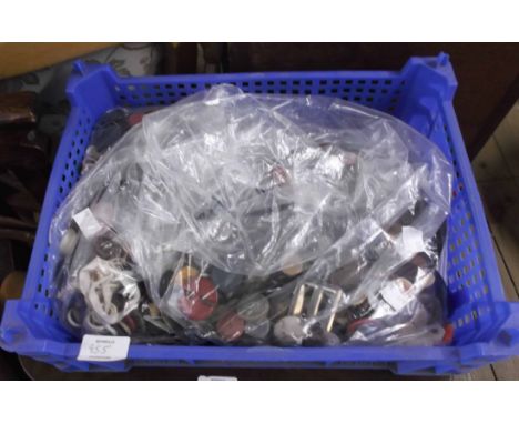 A small crate containing a quantity of vintage mixed buttons