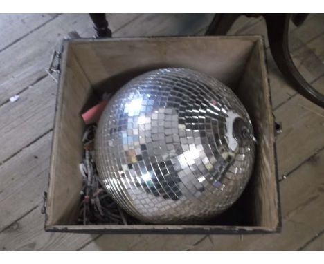 A vintage 'Disco Ball' contained in wooden transit box - in need of restoration