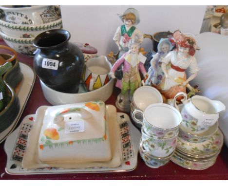 A quantity of assorted ceramics including Poole Pottery bowl, playing card decorated dish, part tea set, Lovatts stencil deco