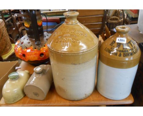 A stoneware flagon with inkstamp mark for R. White, another similar with impressed mark for Boord &amp; Son London - sold wit